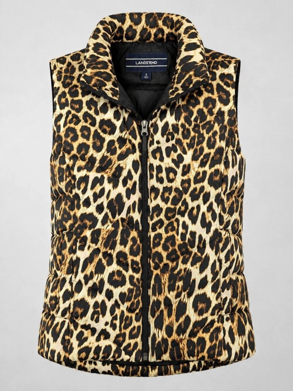 Lands' End Women's Small Puffer Vest Leopard Cheetah Animal Print Insulated